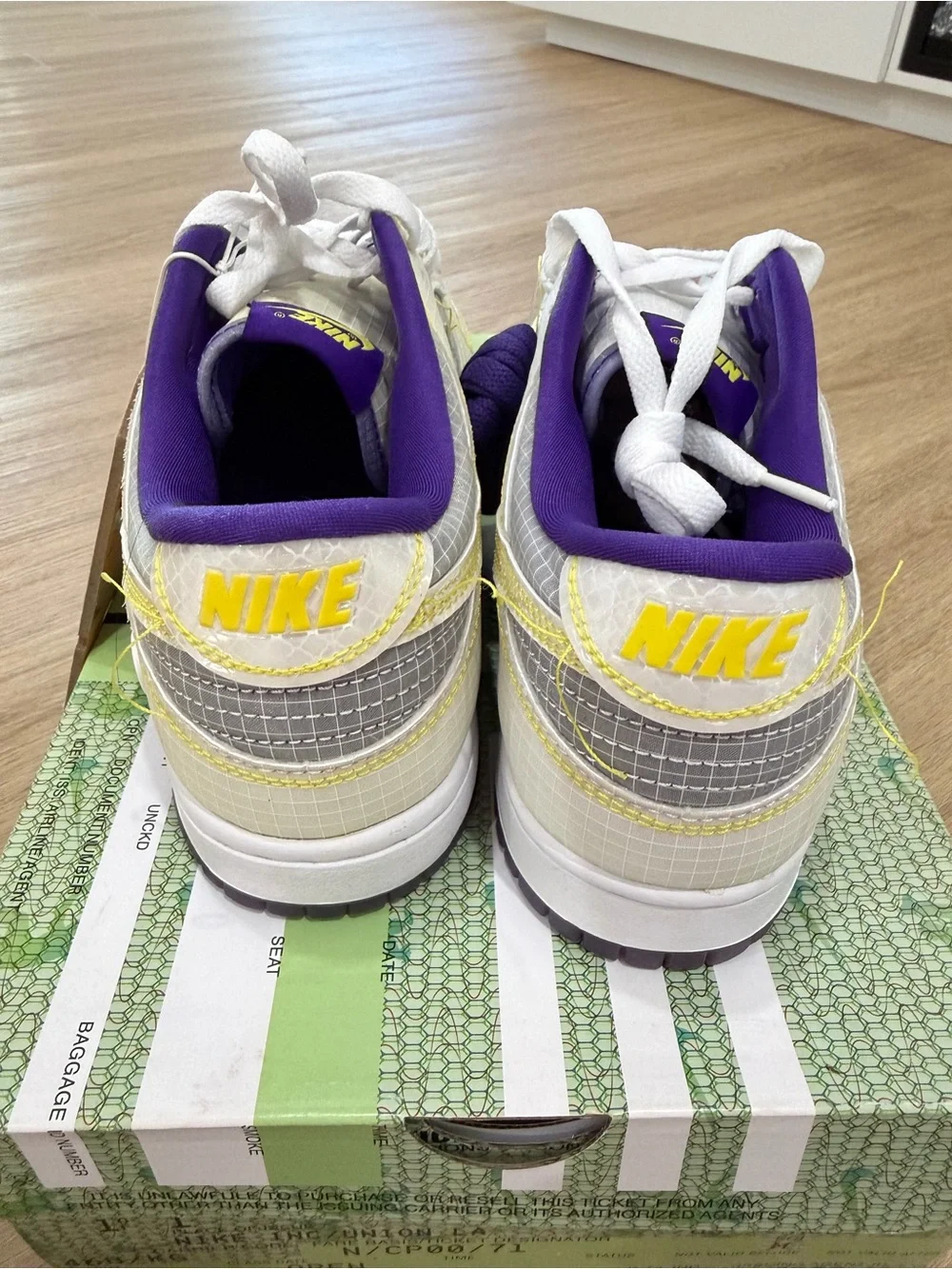 Nike men’s   Low-Top Sneakers — White, Gray & Purple with Yellow Accents